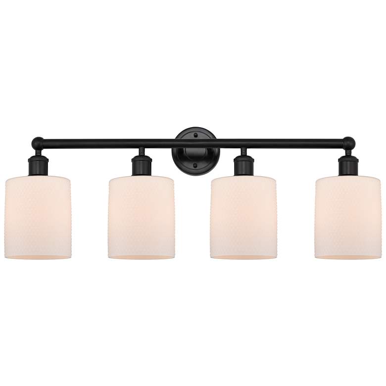 Image 1 Edison Cobbleskill 32" 4-Light Matte Black Bath Light w/ Matte White S