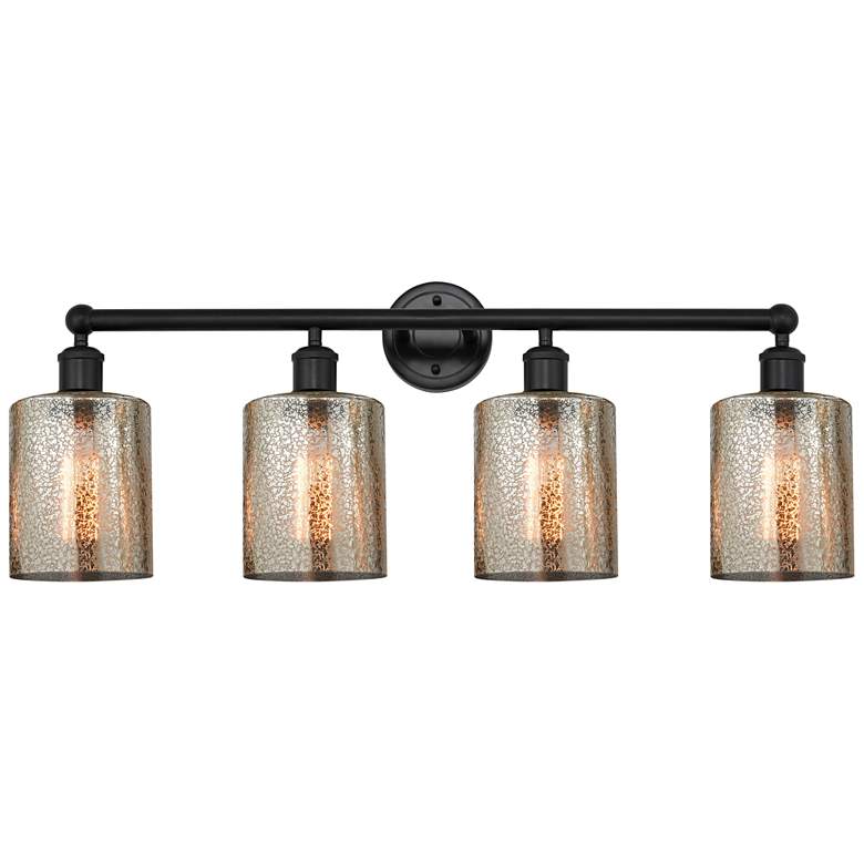 Image 1 Edison Cobbleskill 32" 4-Light Matte Black Bath Light w/ Mercury Shade
