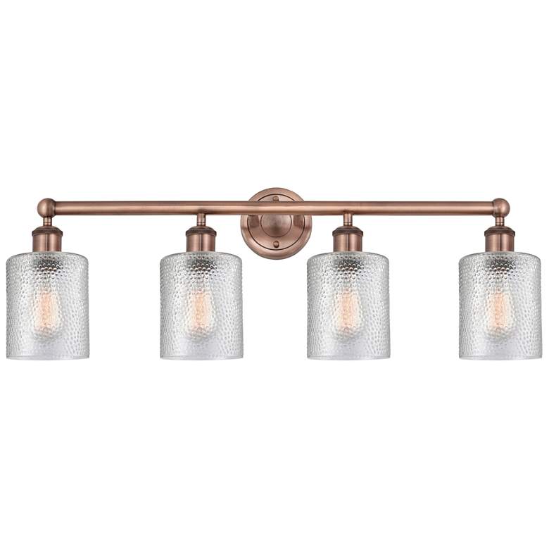 Image 1 Edison Cobbleskill 32"W 4 Light Antique Copper Bath Light With Clear S