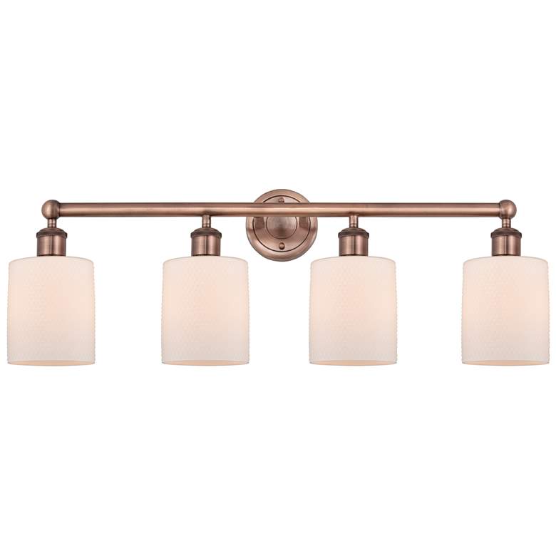 Image 1 Edison Cobbleskill 32"W 4 Light Antique Copper Bath Light With White S