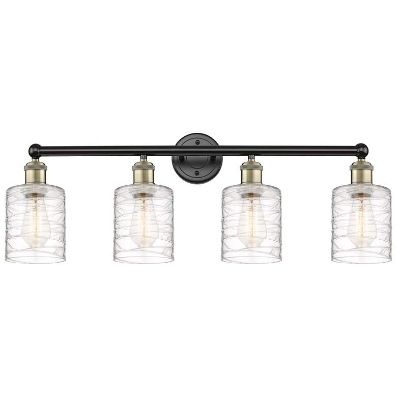 Image 1 Edison Cobbleskill 32 inchW 4 Light Black Brass Bath Light w/ Deco Swirl S