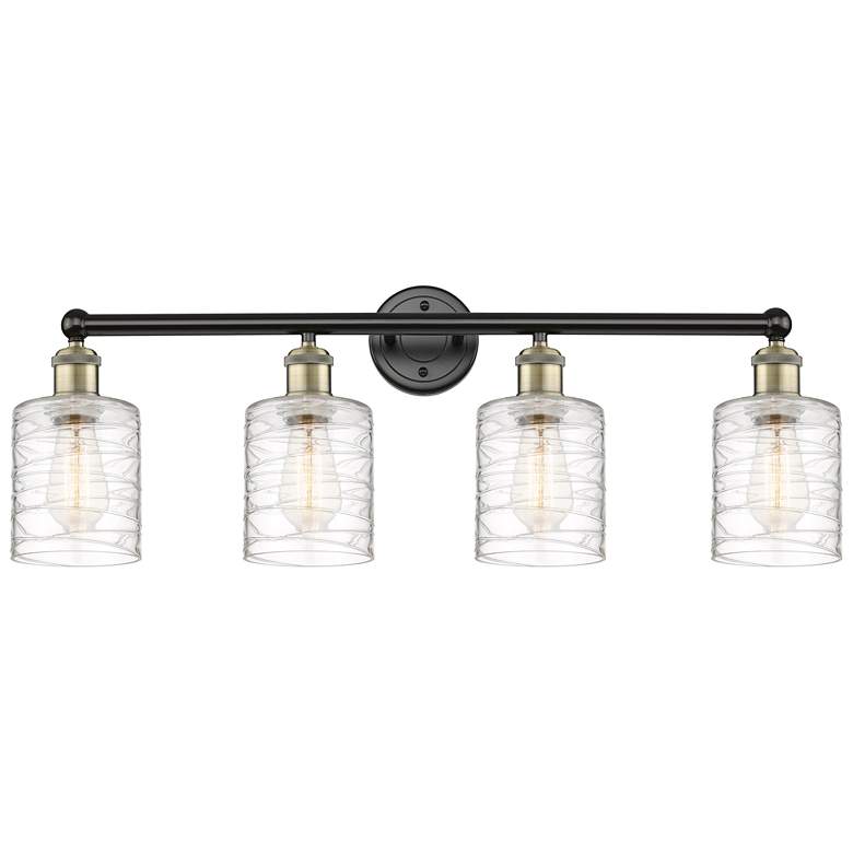 Image 1 Edison Cobbleskill 32"W 4 Light Black Brass Bath Light w/ Deco Swirl S