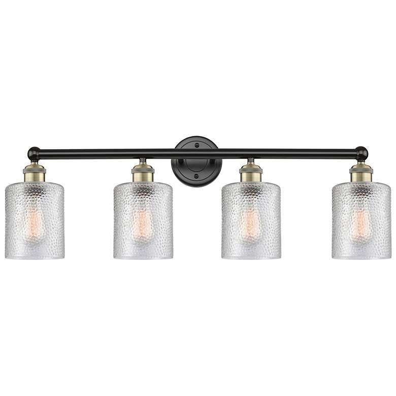 Image 1 Edison Cobbleskill 32"W 4 Light Black Brass Bath Light With Clear Shad
