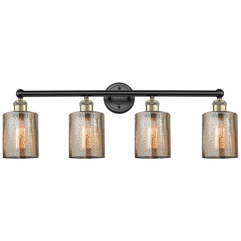 Image 1 Edison Cobbleskill 32"W 4 Light Black Brass Bath Light With Mercury Sh