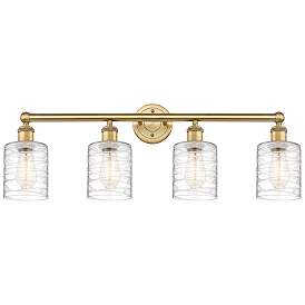 Image1 of Edison Cobbleskill 32"W 4 Light Brushed Brass Bath Light w/ Swirl Shad