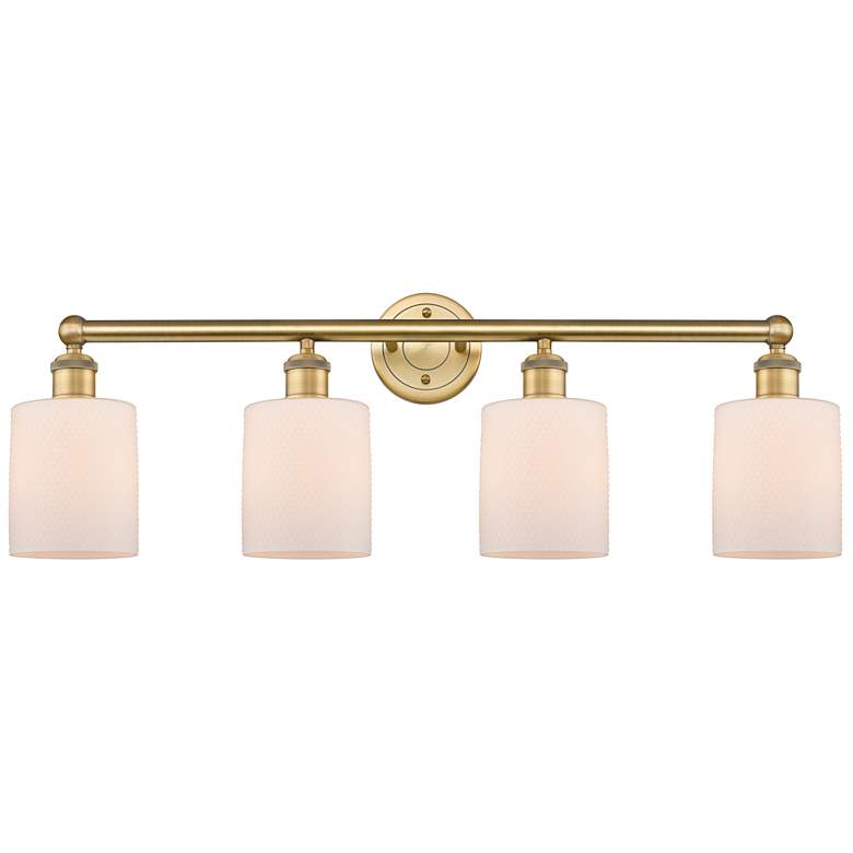 Image 1 Edison Cobbleskill 32"W 4 Light Brushed Brass Bath Light With White Sh