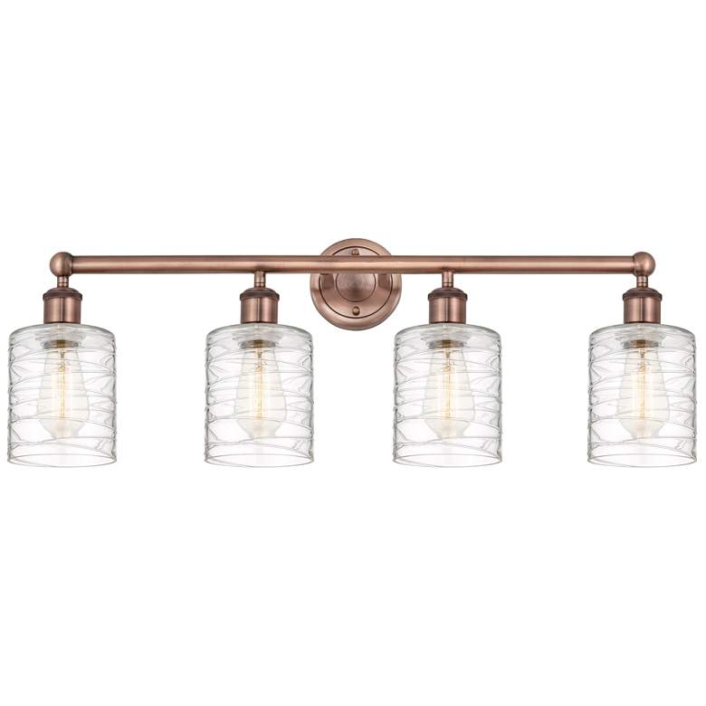 Image 1 Edison Cobbleskill 32"W 4 Light Copper Bath Light With Deco Swirl Shad