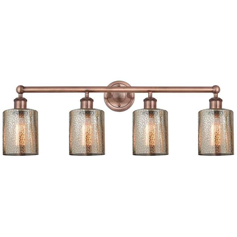 Image 1 Edison Cobbleskill 32"W 4 Light Copper Bath Light With Mercury Shade