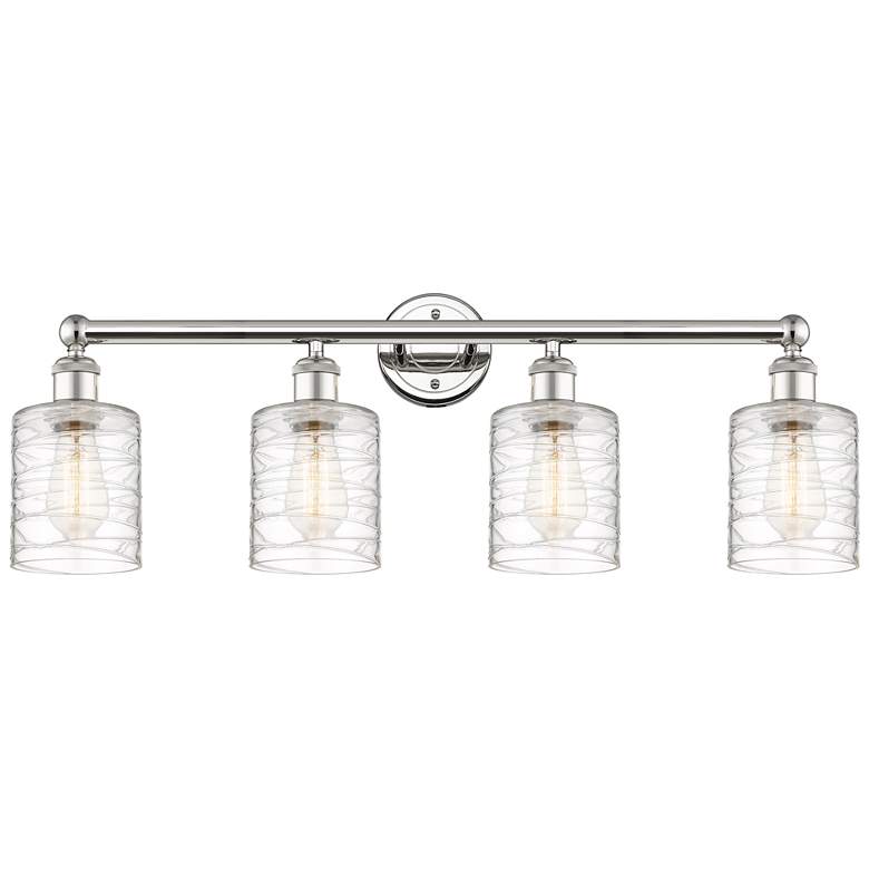 Image 1 Edison Cobbleskill 32"W 4 Light Polished Nickel Bath Light w/ Swirl Sh