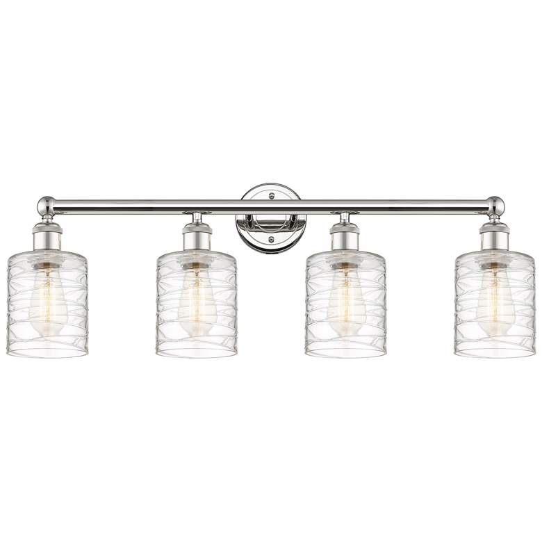 Image 1 Edison Cobbleskill 32 inchW 4 Light Polished Nickel Bath Light w/ Swirl Sh