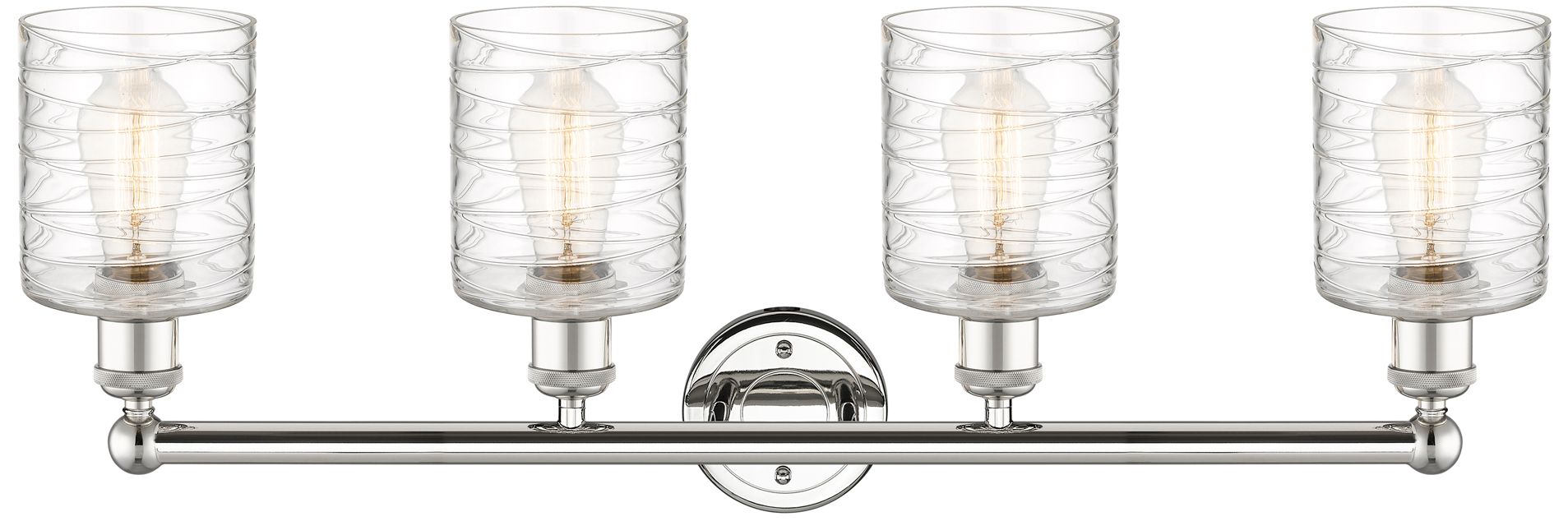 Thumbnail2 of Edison Cobbleskill 32"W 4 Light Polished Nickel Bath Light w/ Swirl Sh more views