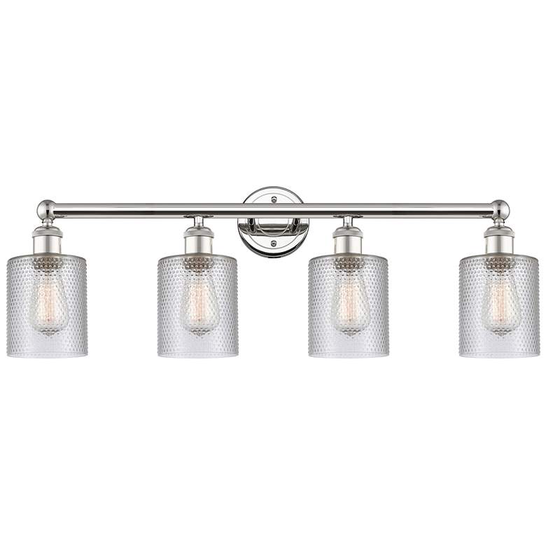 Image 1 Edison Cobbleskill 32"W 4 Light Polished Nickel Bath Light With Clear
