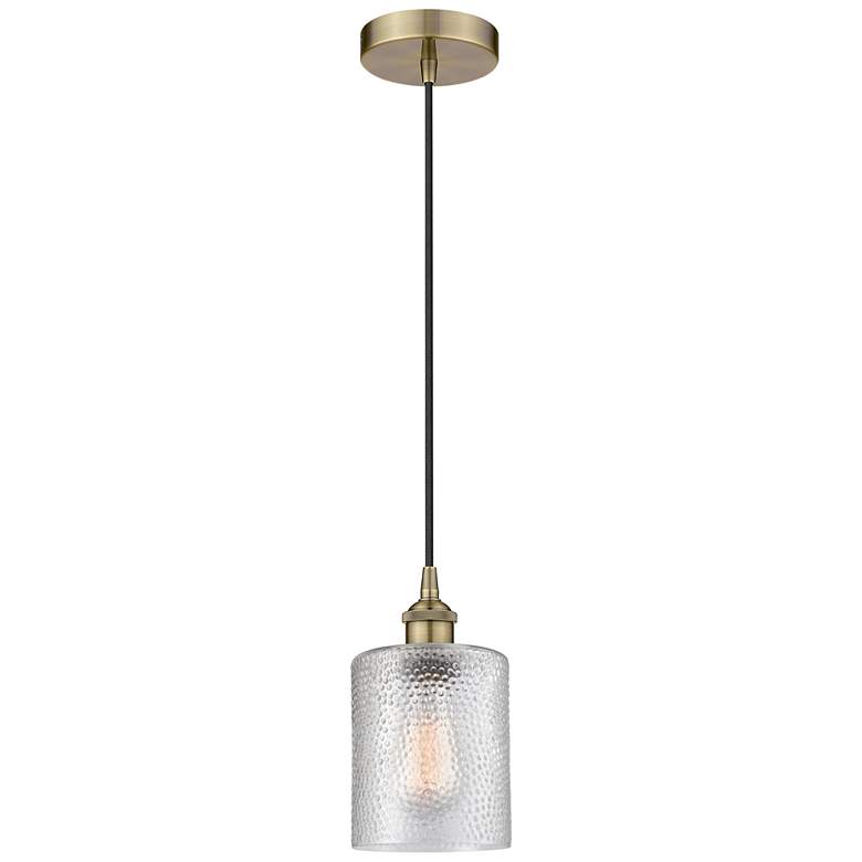 Image 1 Edison Cobbleskill 5" Antique Brass Mini Pendant w/ Clear Shade