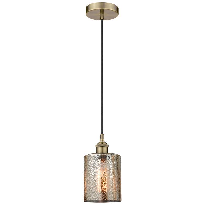 Image 1 Edison Cobbleskill 5" Antique Brass Mini Pendant w/ Mercury Shade