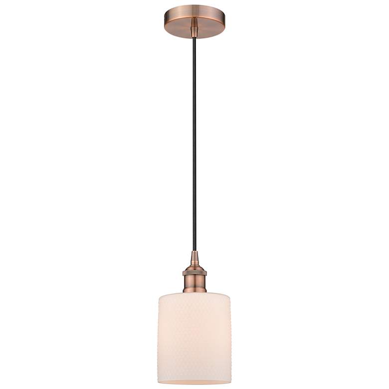 Image 1 Edison Cobbleskill 5" Antique Copper Mini Pendant w/ Matte White Shade