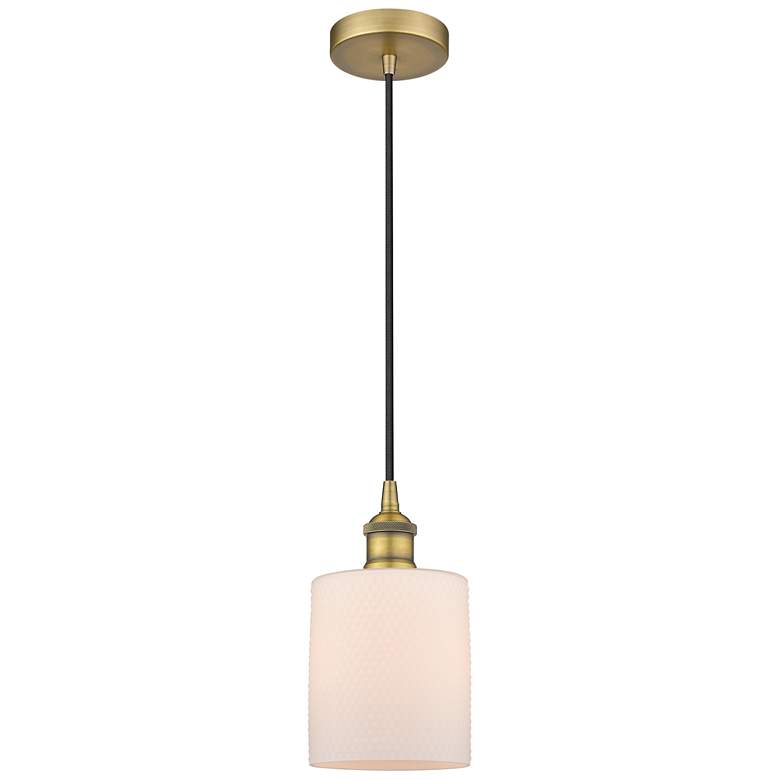 Image 1 Edison Cobbleskill 5" Brushed Brass Mini Pendant w/ Matte White Shade