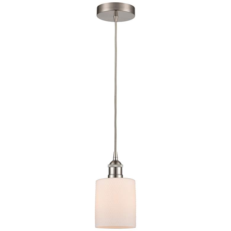 Image 1 Edison Cobbleskill 5" Brushed Satin Nickel Mini Pendant w/ White Shade