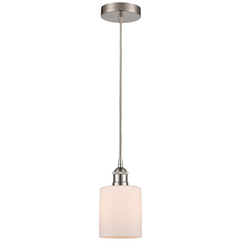 Image 1 Edison Cobbleskill 5 inch Brushed Satin Nickel Mini Pendant w/ White Shade