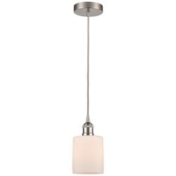 Edison Cobbleskill 5" Brushed Satin Nickel Mini Pendant w/ White Shade