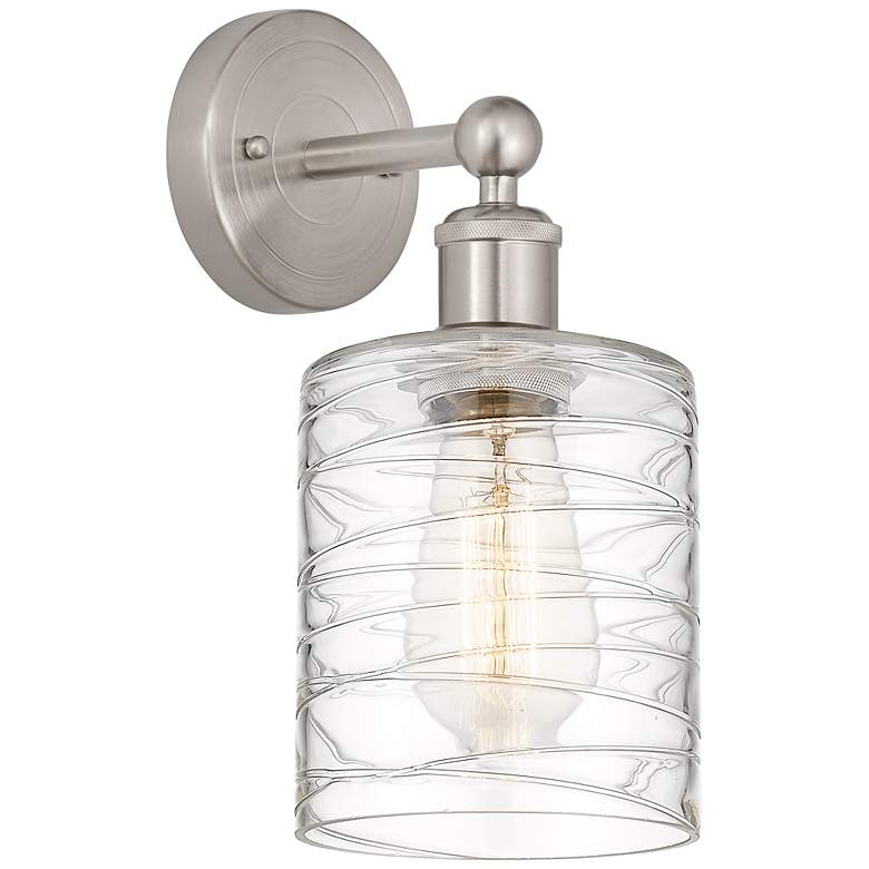 Image 1 Edison Cobbleskill 5" Brushed Satin Nickel Sconce w/ Deco Swirl Shade