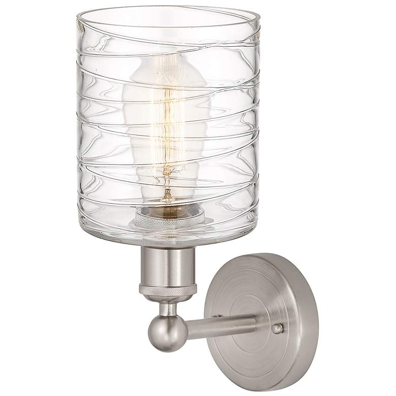 Image 3 Edison Cobbleskill 5" Brushed Satin Nickel Sconce w/ Deco Swirl Shade more views