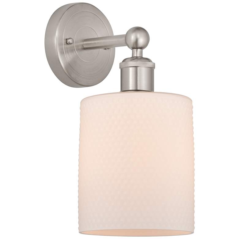 Image 1 Edison Cobbleskill 5" Brushed Satin Nickel Sconce w/ Matte White Shade