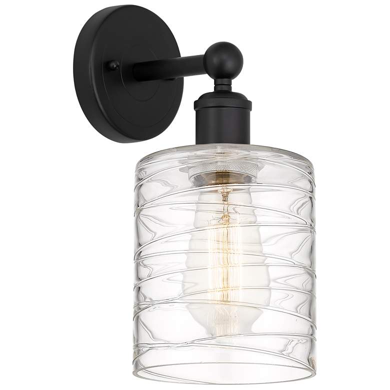 Image 1 Edison Cobbleskill 5" Matte Black Sconce w/ Deco Swirl Shade