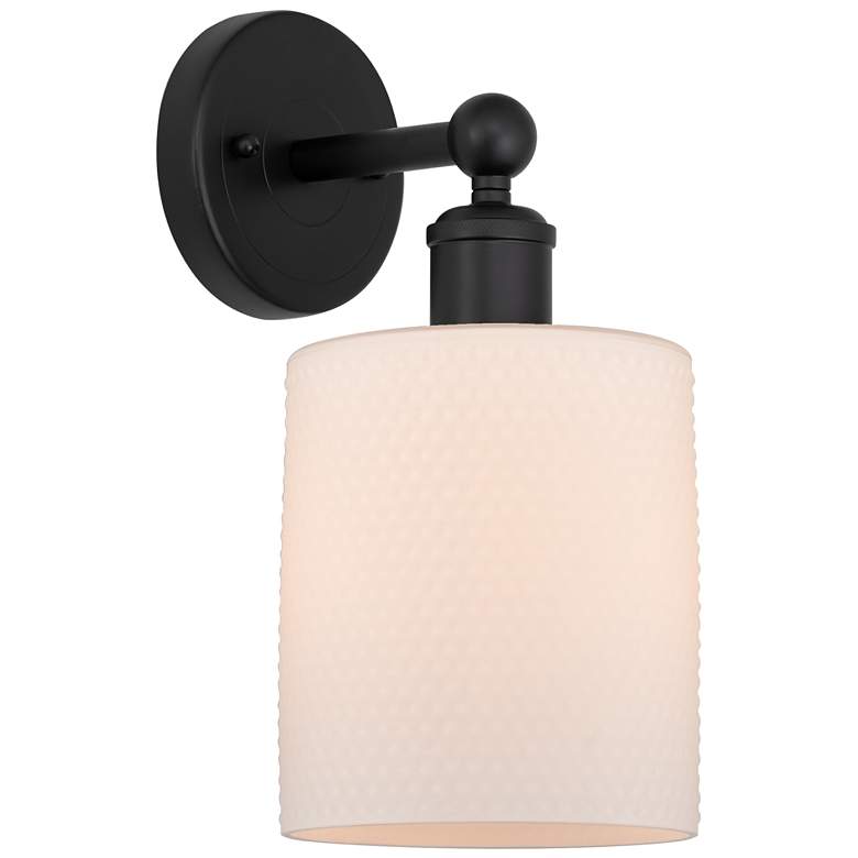 Image 1 Edison Cobbleskill 5" Matte Black Sconce w/ Matte White Shade