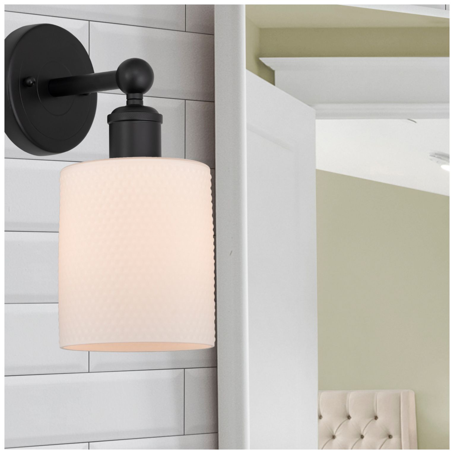 Image 3 Edison Cobbleskill 5" Matte Black Sconce w/ Matte White Shade more views