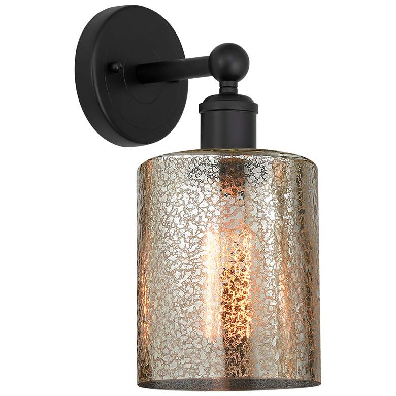 Image 1 Edison Cobbleskill 5" Matte Black Sconce w/ Mercury Shade