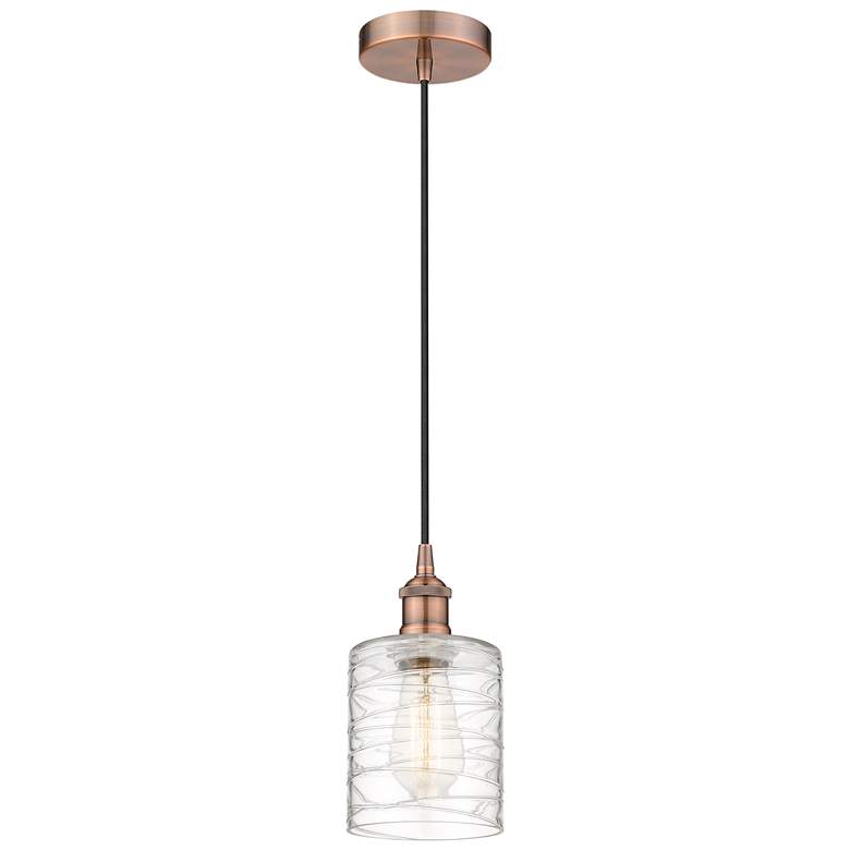 Image 1 Edison Cobbleskill 5" Mini Pendant - Antique Copper - Deco Swirl Shade