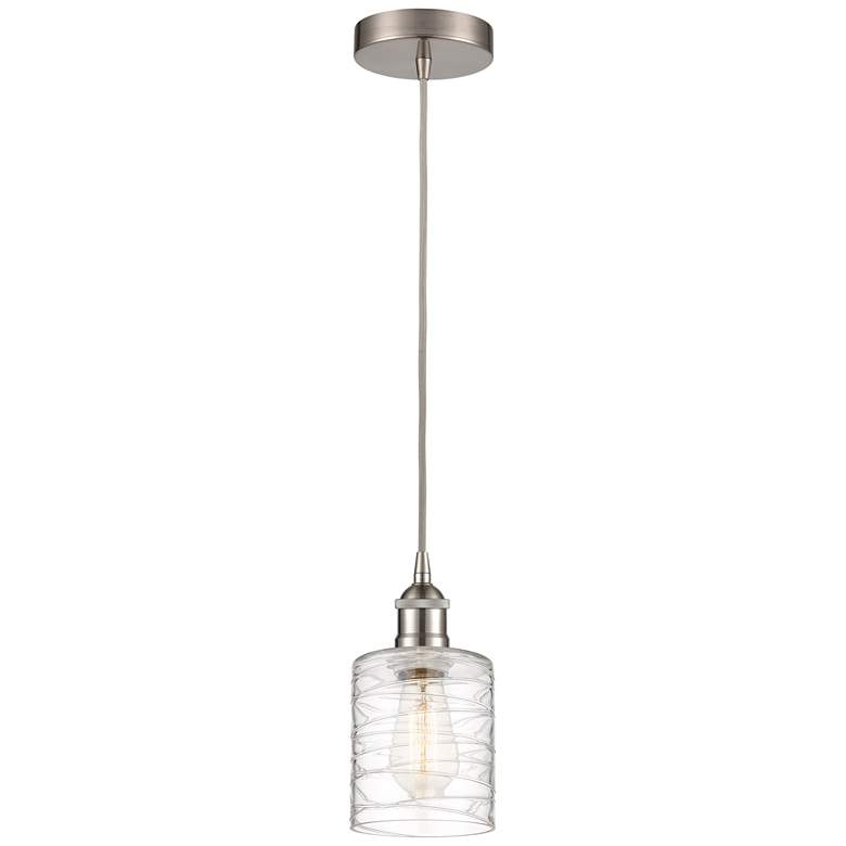 Image 1 Edison Cobbleskill 5" Mini Pendant - Brushed Satin Nickel - Deco Swirl