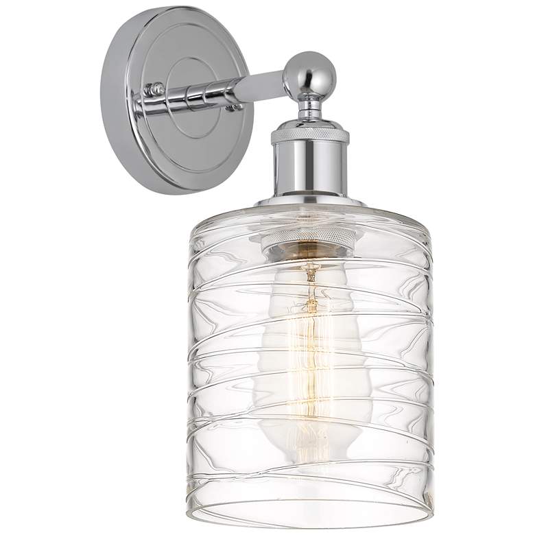 Image 1 Edison Cobbleskill 5" Polished Chrome Sconce w/ Deco Swirl Shade