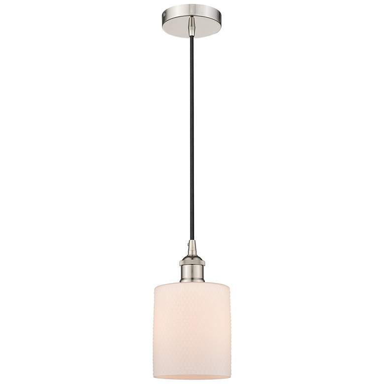 Image 1 Edison Cobbleskill 5" Polished Nickel Mini Pendant w/ Matte White Shad
