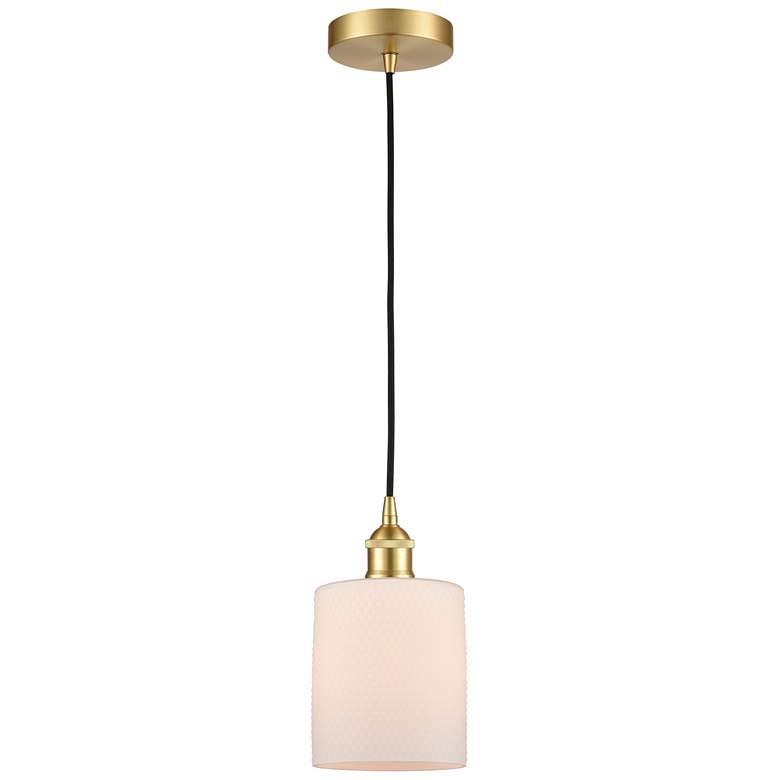 Image 1 Edison Cobbleskill 5" Satin Gold Mini Pendant w/ Matte White Shade