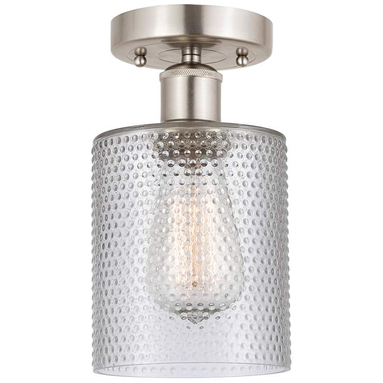 Image 1 Edison Cobbleskill 5" Semi-Flush Mount - Brushed Satin Nickel - Clear