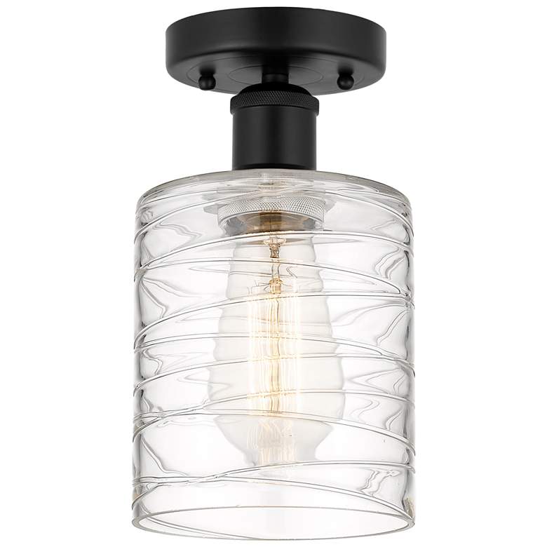 Image 1 Edison Cobbleskill 5" Semi-Flush Mount - Matte Black - Deco Swirl Shad