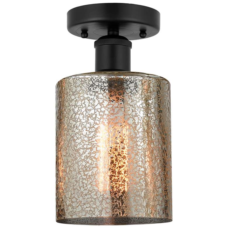 Image 1 Edison Cobbleskill 5" Semi-Flush Mount - Matte Black - Mercury Shade