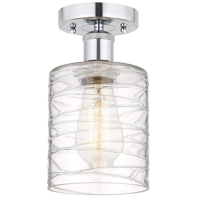 Image 1 Edison Cobbleskill 5" Semi-Flush Mount - Polished Chrome - Deco Swirl