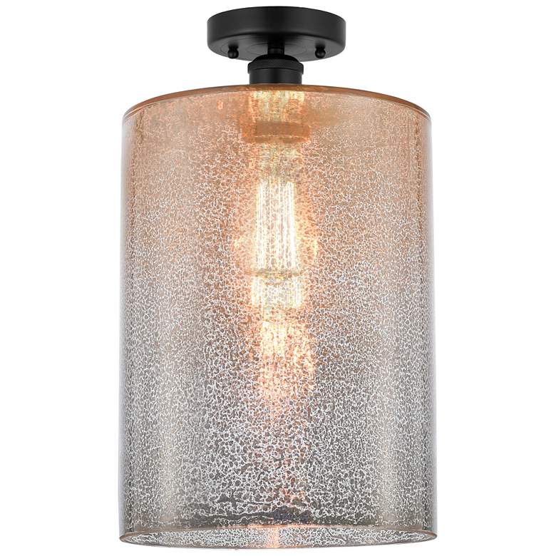 Image 1 Edison Cobbleskill 9" Semi-Flush Mount - Matte Black - Mercury Shade