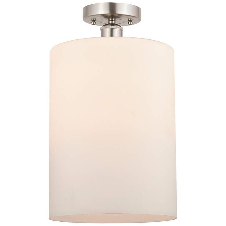 Image 1 Edison Cobbleskill 9" Semi-Flush Mount - Satin Nickel - Matte White