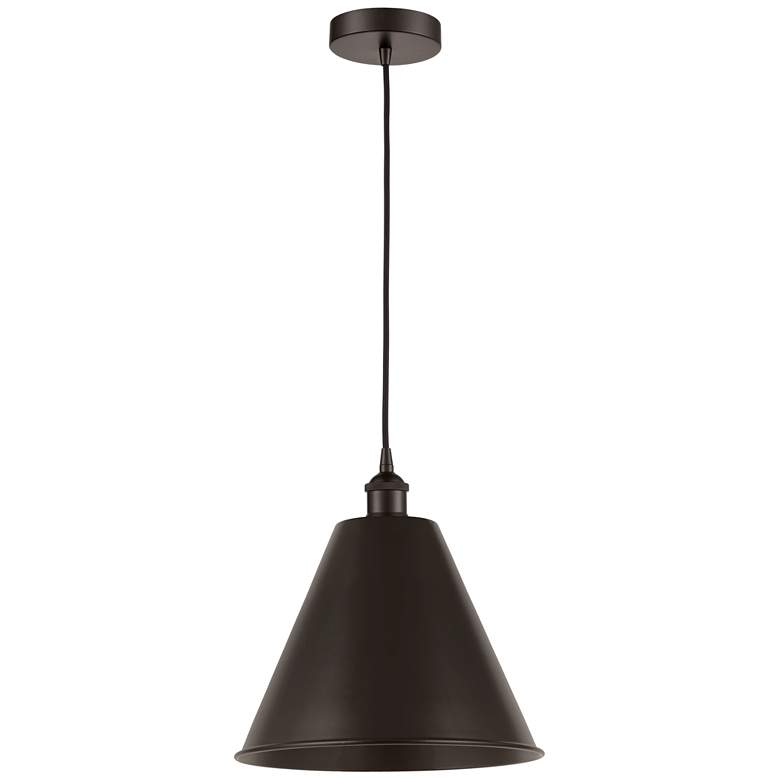 Image 1 Edison Cone 12" Wide Bronze Corded Mini Pendant w/ Bronze Shade