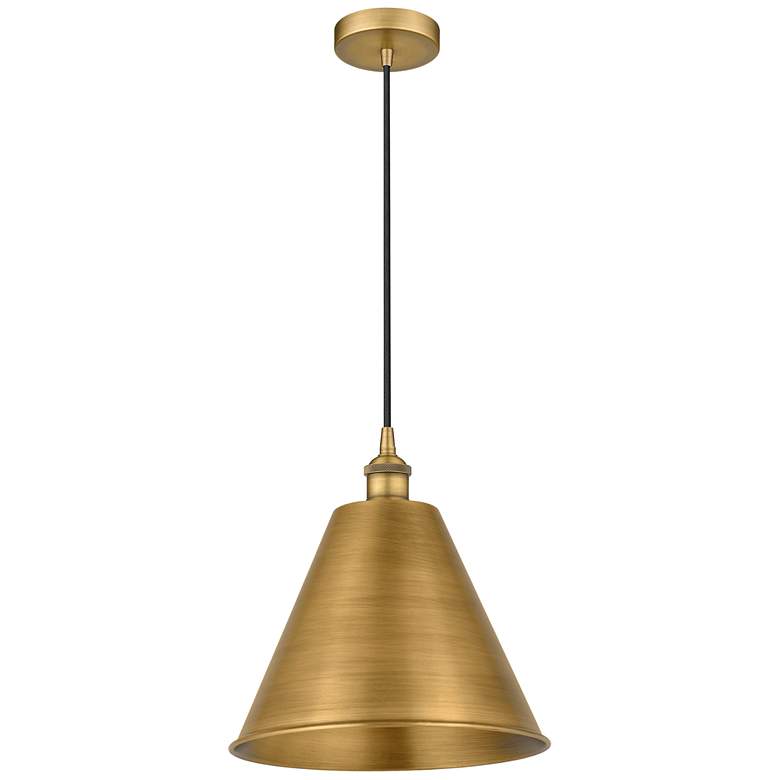 Image 1 Edison Cone 12" Wide Brushed Brass Corded Mini Pendant w/ Matte Black