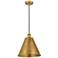 Edison Cone 12" Wide Brushed Brass Corded Mini Pendant w/ Matte Black