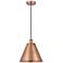 Edison Cone 12" Wide Copper Corded Mini Pendant w/ Matte Black Shade