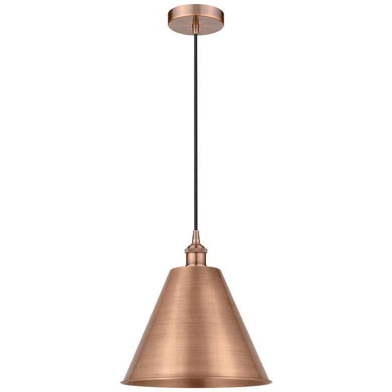 Image 1 Edison Cone 12" Wide Copper Corded Mini Pendant w/ Matte Black Shade