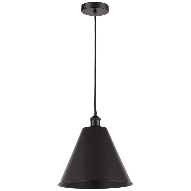 Image 1 Edison Cone 12" Wide Matte Black Corded Mini Pendant w/ Matte Black Sh