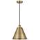 Edison Cone 12"W Antique Brass Corded Mini Pendant w/ Antique Brass Sh