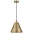Edison Cone 12"W Antique Brass Corded Mini Pendant w/ Antique Brass Sh
