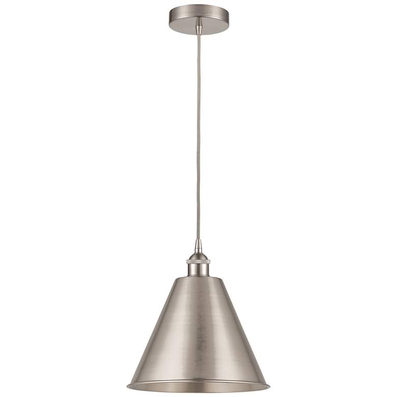 Image 1 Edison Cone 12"W Brushed Nickel Corded Mini Pendant w/ Brushed Nickel